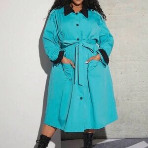 SHEIN CURVE+ Plus Contrast Trim Belted Trench Coat